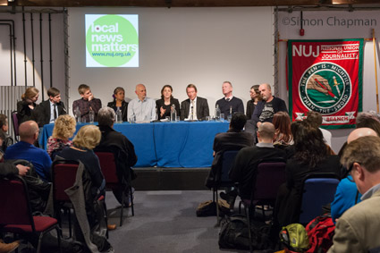 The panel at the NUJ Bristol Branch Local News Matters event at Watershed; (Photo © Simon Chapman 2017)
